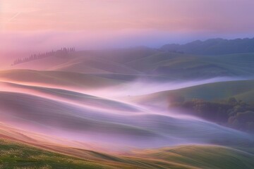 ethereal fogladen fields at dawn capturing the mesmerizing enchantment of daybreak atmospheric landscape photography