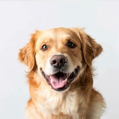 Share A Moment Of Canine Companionship With A Happy Golden Retriever Dog, Its Panting Gaze Fixed On The Camera Against A Pure White Background, Illustrations Images