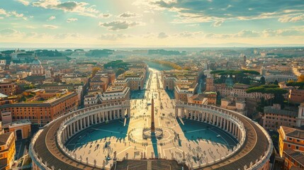 View Of Saint Peters Square In Rome From Above, Rome, Italy.  