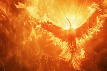 fiery phoenix rising from the sun majestic mythical bird taking flight fantasy concept