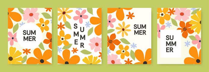 Summer colorful vector flower postcards