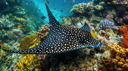 Obraz premium Spotted eagle ray (Aetobatus narinari), Nusa Penida, Bali , Indonesia.
