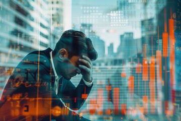 Stressed businessman looking at the stock market graph. Toned image