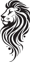 a black and white drawing of a lion head with a design on it.