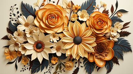 Elegant Floral Vector Design Featuring Roses and Sunflowers in Earth Tones