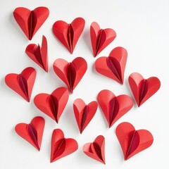 Red Paper Hearts Add A Touch Of Romance, Isolated Against A White Background, Illustrations Images
