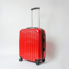 Red Travel Luggage Stands Out Boldly Against A White Backdrop, Illustrations Images