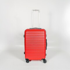 Red Travel Luggage Stands Out Boldly Against A White Backdrop, Illustrations Images