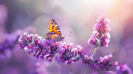 Naklejka premium Close-up of butterfly pollinating on purple flowerMinn