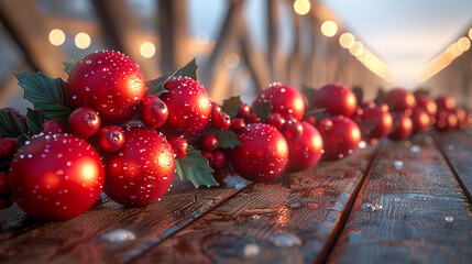red berries on a wooden background