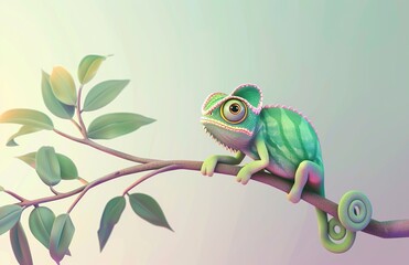 Lively Chameleon Cartoon Banner with Room for Copy