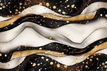 Alcohol ink pattern, seamless texture, black-white background, golden glitter. Luxury