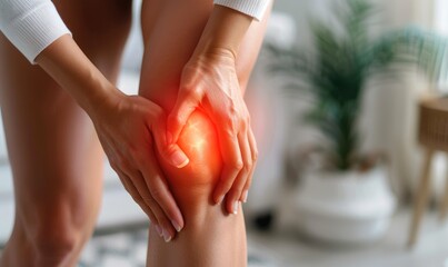 A woman holding her knee in pain