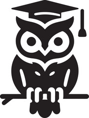 an owl with a magnifying glass is shown in black and white.