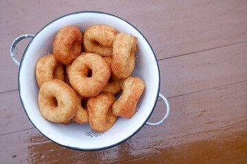 simple photo of homemade classic donuts. Flat lay 