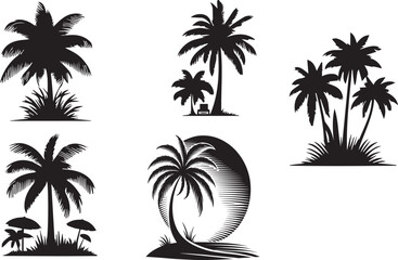 Palm trees  silhouette vector EPS set 