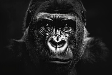 Regal Gorilla King's Portrait in Shadowed Background