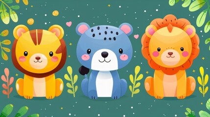 Fototapeta premium A cute Adorable Happy Sunny Day Volume 1 Animal Sticker Doodle Illustration