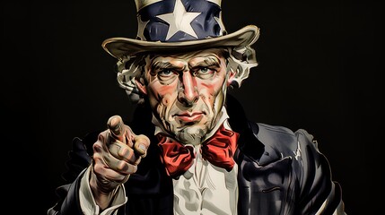 Iconic Uncle Sam 'I Want You' US Army Recruiting Poster Stylishly Rendered in Vivid Colors