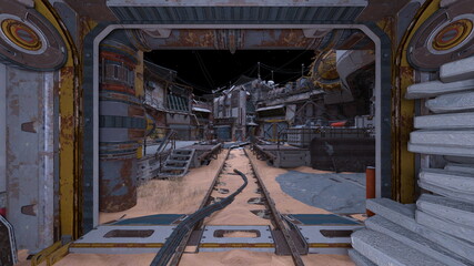 要塞の中庭　3DCGレンダリング