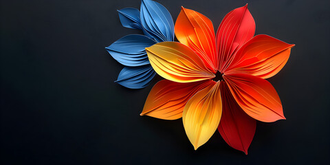 Vivid Origami Bouquet on Black, Colorful Origami Flowers on Black Background