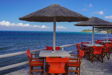 bar and restaurant terrace with seaview in Argassi  