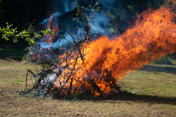 Springtime bonfires to burn apple orchard trimmings and clean up deadwood. 