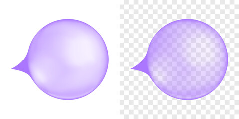 Inflated purple bubble gums. Blueberry chewing bubblegum balls isolated on transparent and white background. Vector realistic illustration.
