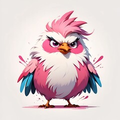 Fluffy pink fat animated bird logo