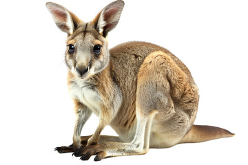Cute joey kangaroo sitting up on it's haunches looking at the camera with a curious expression on it's face.
