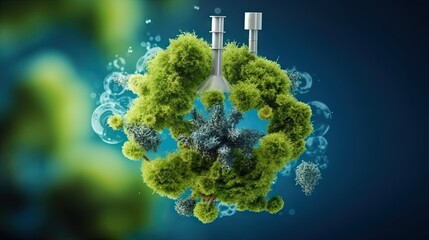 Innovative Carbon Dioxide Recycling Concept Depicted with Green Moss and Industrial Pipelines