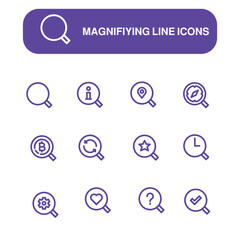 set of magnifying glass line vector icon , loupe vector icon