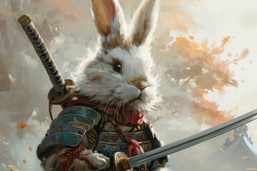 samurai rabbit an adept warrior bunny portrait blending japanese culture and cute animals digital painting - Powered by Adobe
