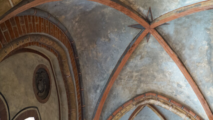The arched ceiling formation in the medieval building of Riga Cathedral, the capital of Latvia. A...