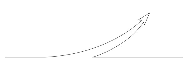 One continuous line drawing of success rising up arrow. Increasing business finance graph in simple linear style. Direction growth in editable stroke. Doodle vector illustration