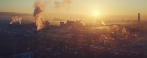 aerial view of industrial factories emitting smoke that causes air pollution