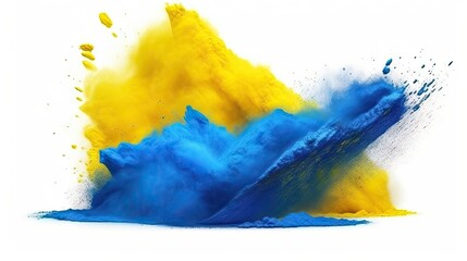 Vibrant Explosion of Blue and Yellow Powder, Artistic Concept of Energy and Creativity