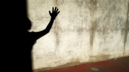 Dramatic Silhouette of a Hand on a Textured Wall Under Yellow Light