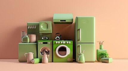 Green Home Appliances Collection on Pastel Background for Modern Kitchen