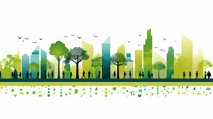 Evolution of Urban Greening: From Green Parks to Modern Skylines with Pedestrians and Nature