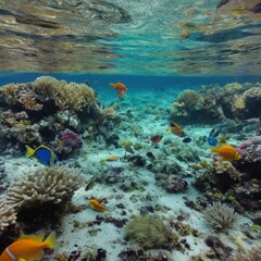 Naklejka premium crystal clear ocean with colorful fish