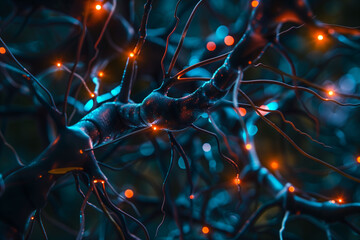 Detailed visualization of neural activity showing intricate connections and bioelectrical signals in a human brain.
