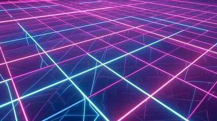 digital grid pattern with glowing neon lines and geometric shapes