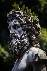 Weathered stone statue with natural foliage