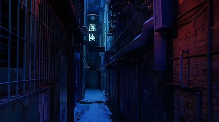 retro cyberpunk alleyway with flickering neon signs and a mysterious atmosphere