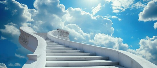 Illustration of the Stairway to Heaven with a blue sky background.
