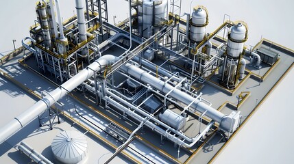 Industry pipeline transport petrochemical, gas and oil processing, furnace factory line, rack of heat chemical manufacturing