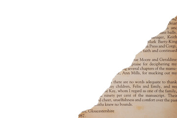 Ripped old book page corner border isolated transparent