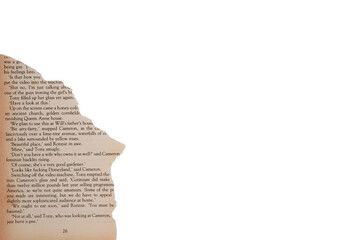 Ripped old book page corner border isolated transparent