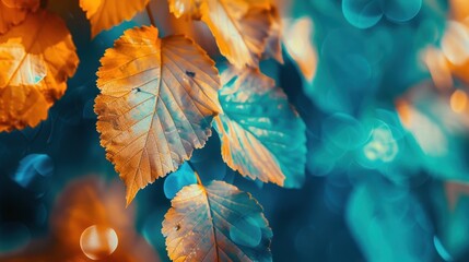 Fallen leaves in autumn with blurred background